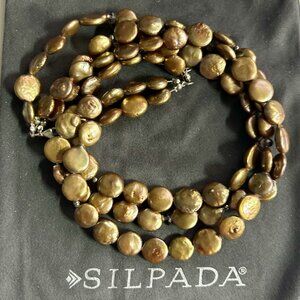 Silpada Sterling Silver & Bronze Coin Pearl Necklace N1717